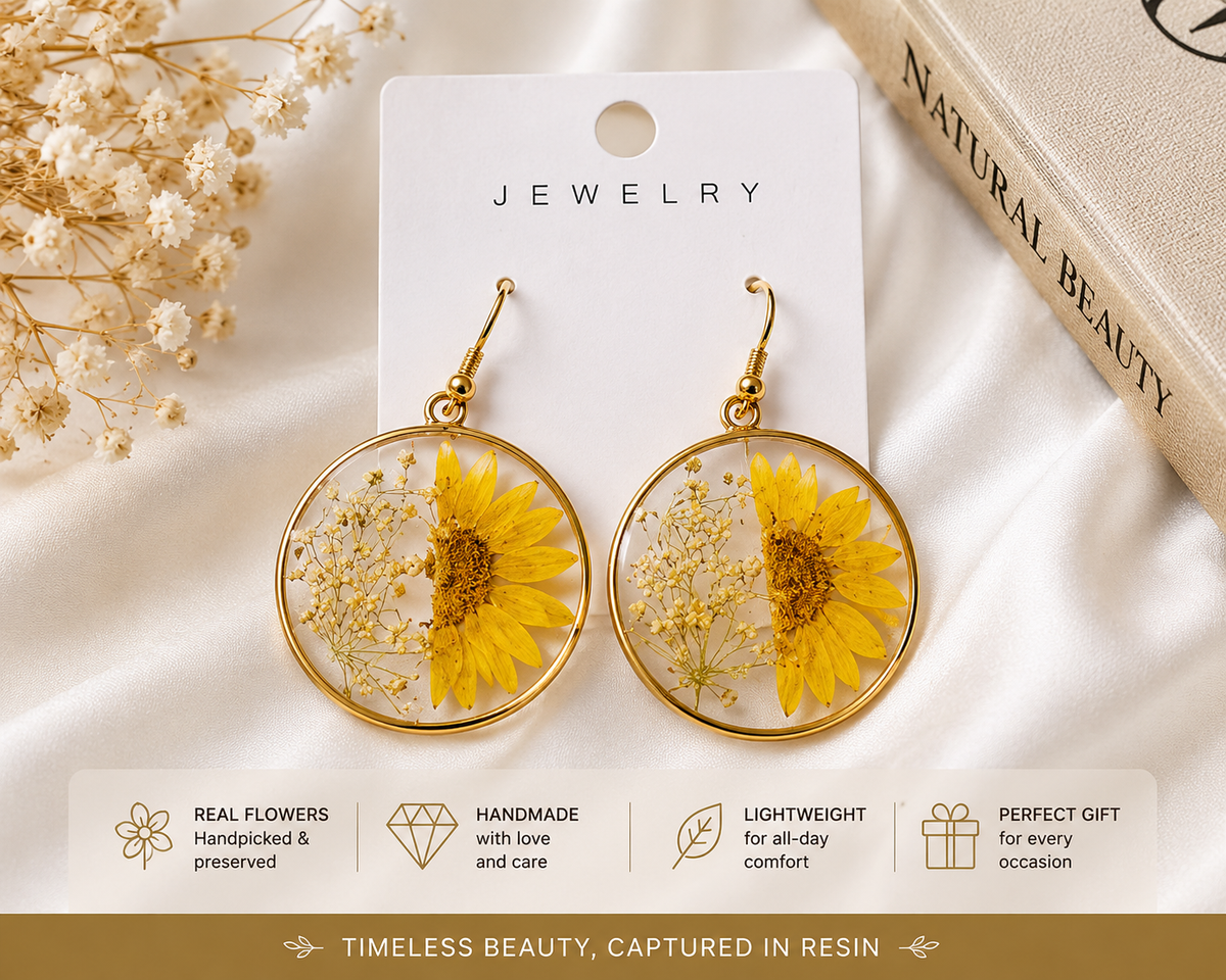 premium Resin Earrings in Vibrant colours with Real Flowers Preserved