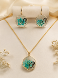 premium Resin Pendant Set in Vibrant colours with Real Flowers Preserved with Anti Tarnish Chain