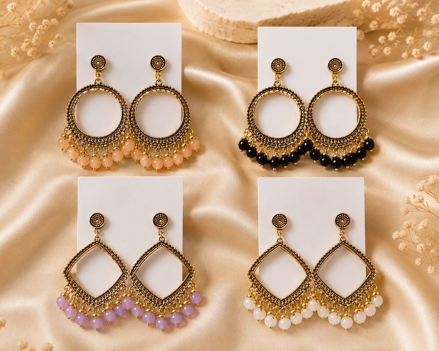 premium Elegant Antique Gold-Plated Resin Bead Earrings Combo – Set of 4 Stylish Ethnic & Party Wear Designs