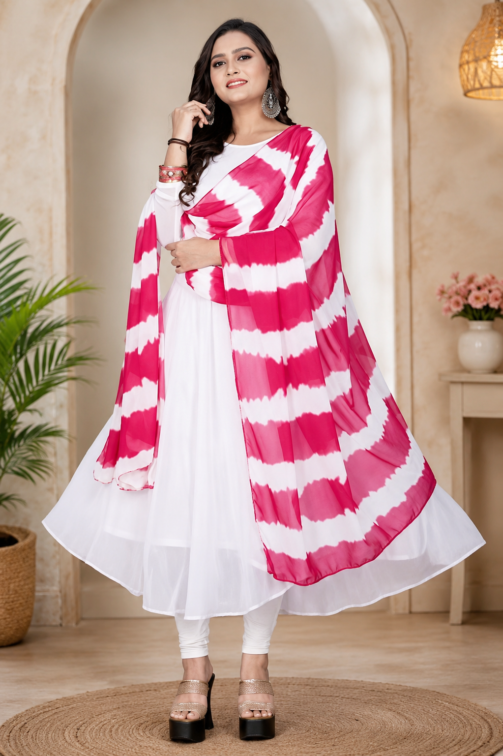 Luxurious Party Wear Georgette White Solid Long Gown And Kurtis For Woman and Girl
