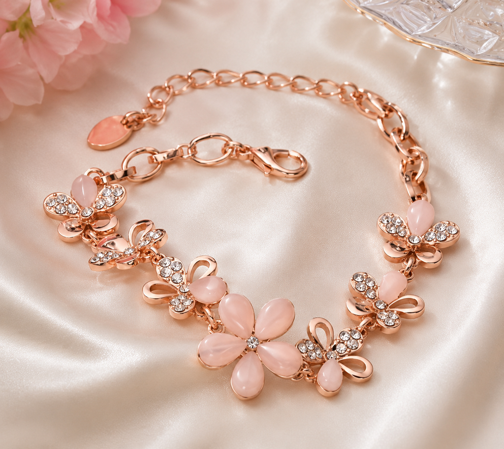 Beautiful Rose Gold Plated Shiny Crystal Charm Bracelet for Girls