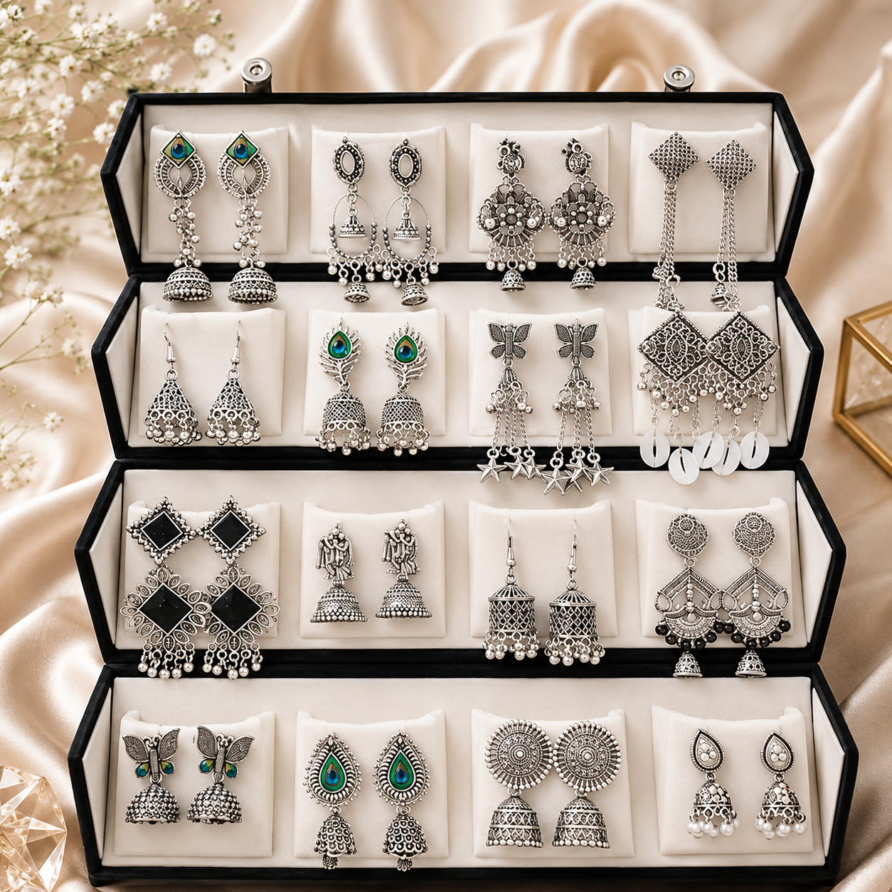 16 Pair of premium Earrings Jhumka Earrings With Black Velvet Box