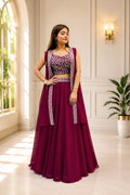 Gerogette embroidered reday to wear western lehenga blouse white shrug