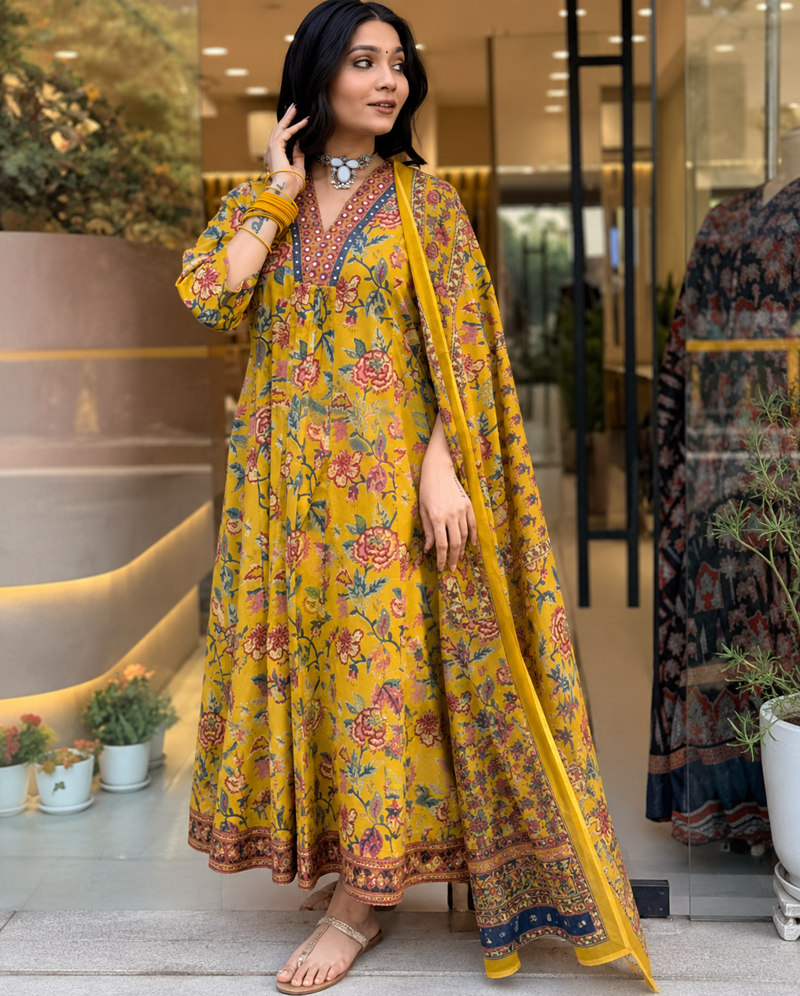 Yellow Kurti Plazo Dupatta