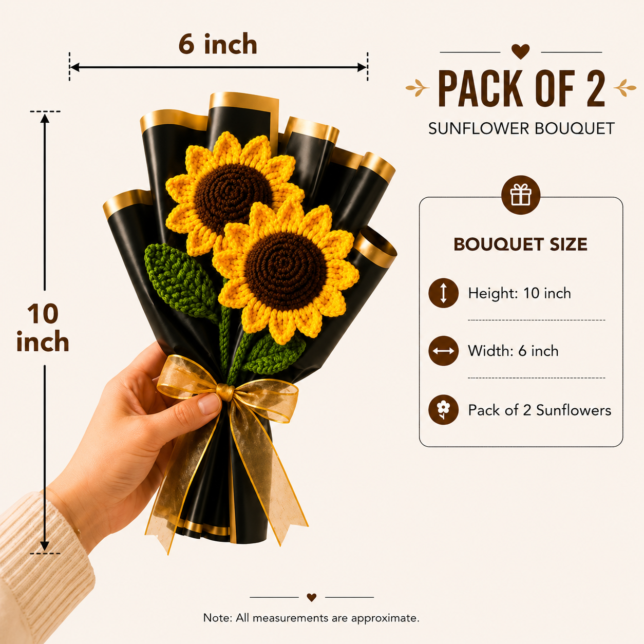 Handmade Crochet Sunflower Bouquet with 2 Flowers | Woolen Flower Gift for Birthday, Anniversary