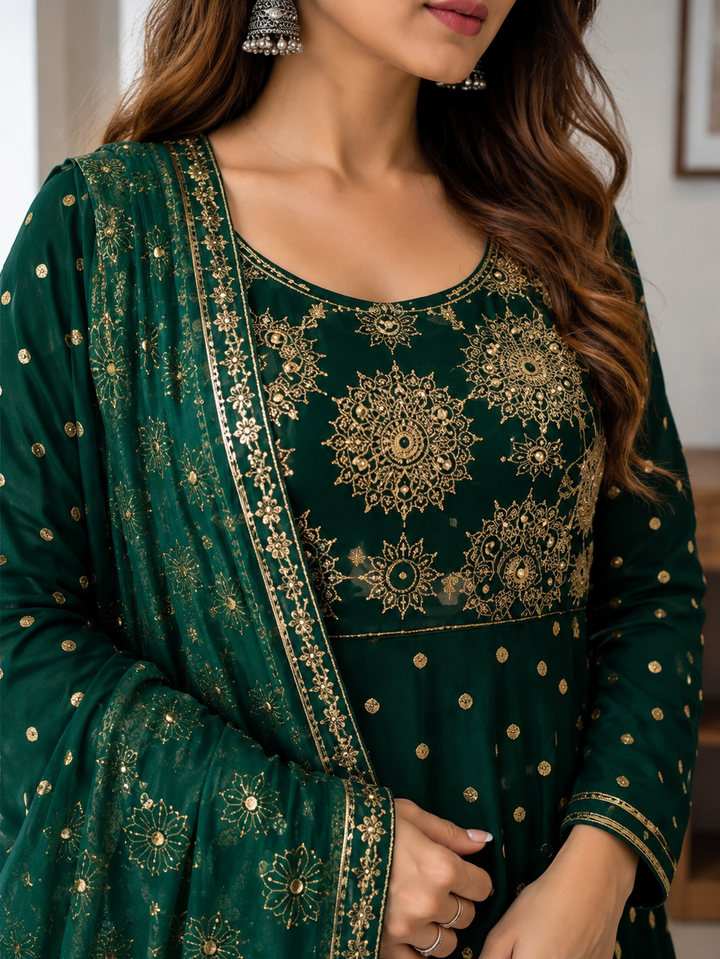 premium Anarkali Dupatta Set" Women's Printed "Anarkali Kurti" & Pant Dupatta Set