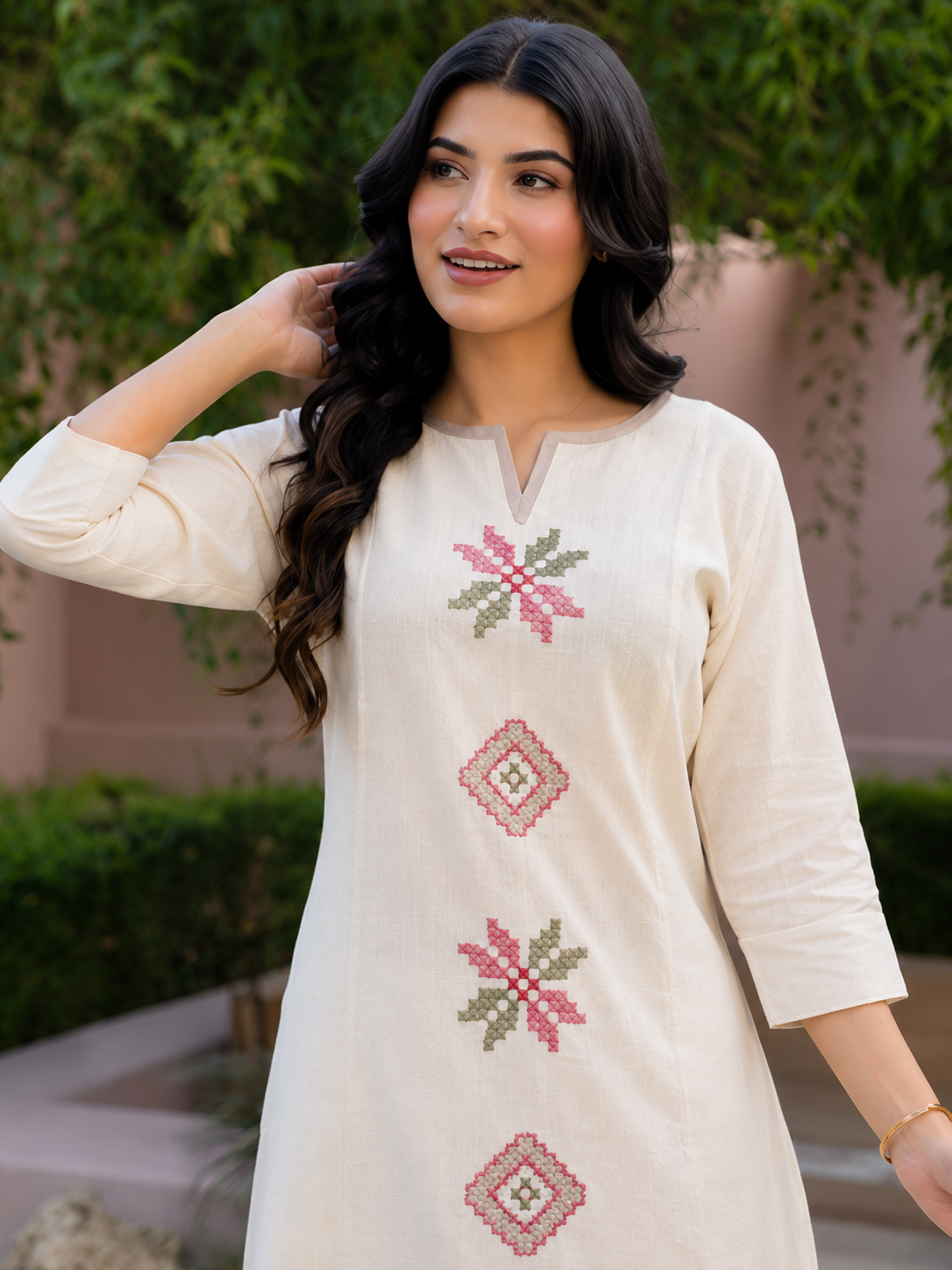 premium Cotton Flex Kurta Pant BeigeColor|Embroidery, Lace (With Pocket)work