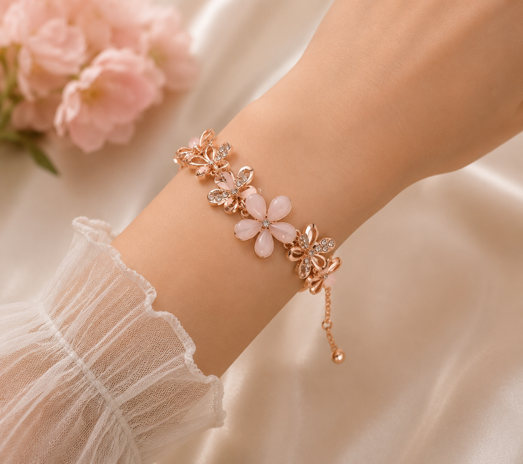 Beautiful Rose Gold Plated Shiny Crystal Charm Bracelet for Girls