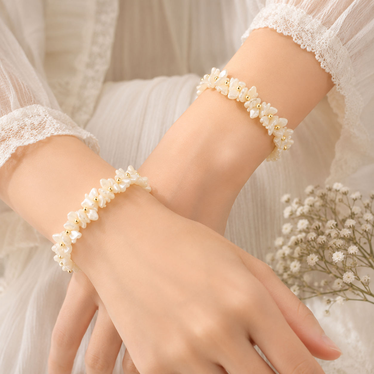 Natural Shell Strech Bracelet Set of 3