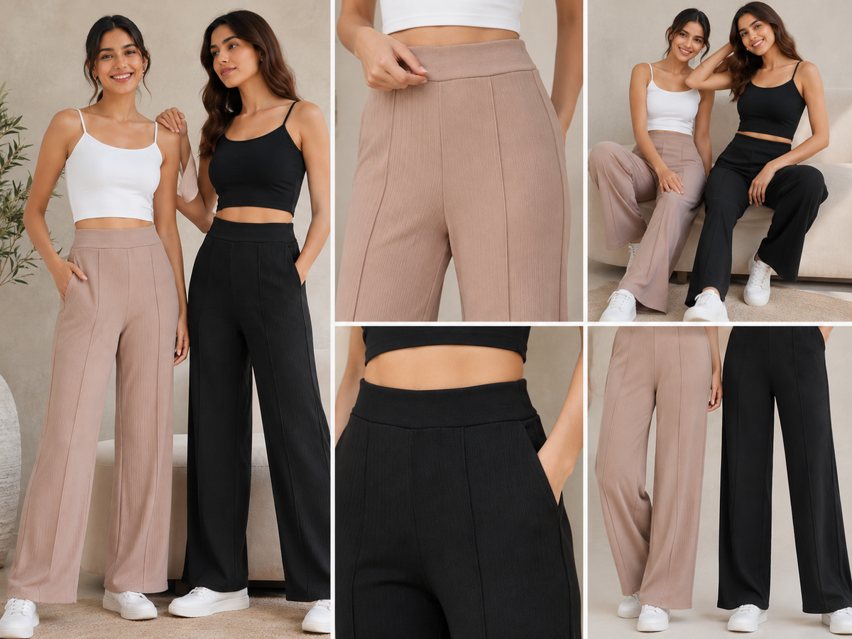 Trendy high-rise bell-bottoms with high-waisted bootcut trousers, jeans, pant & palazzo for women Combo of 2