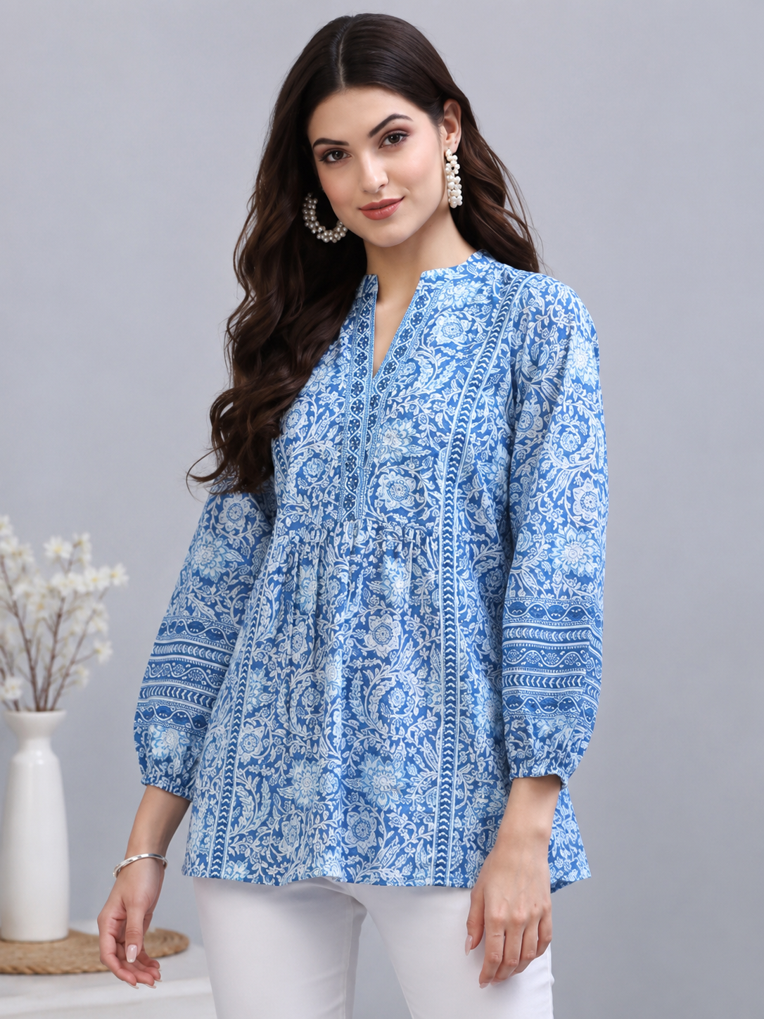 women's BLUEPRINTED COTTON TOPS FOR GIRLS