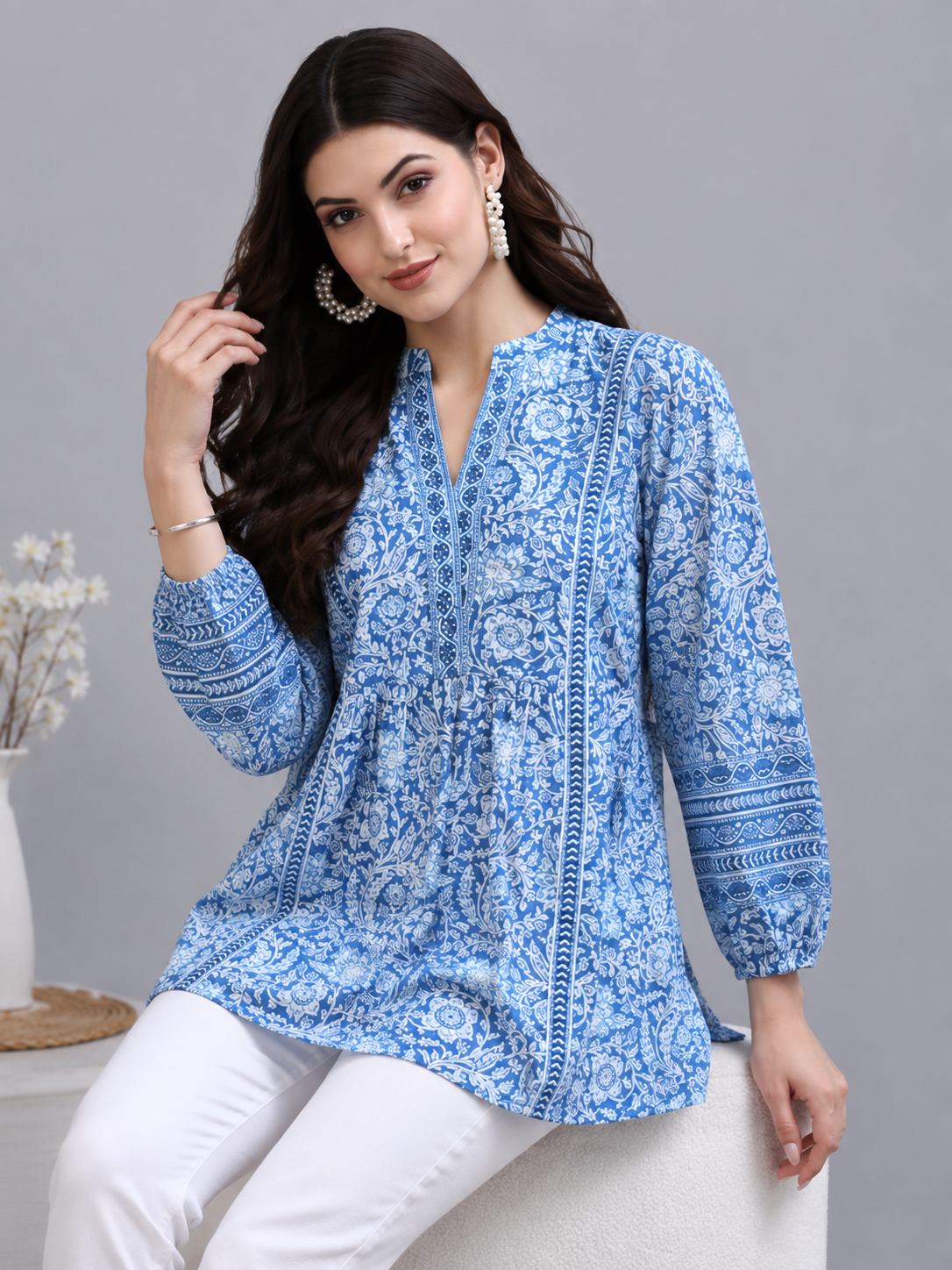 women's BLUEPRINTED COTTON TOPS FOR GIRLS