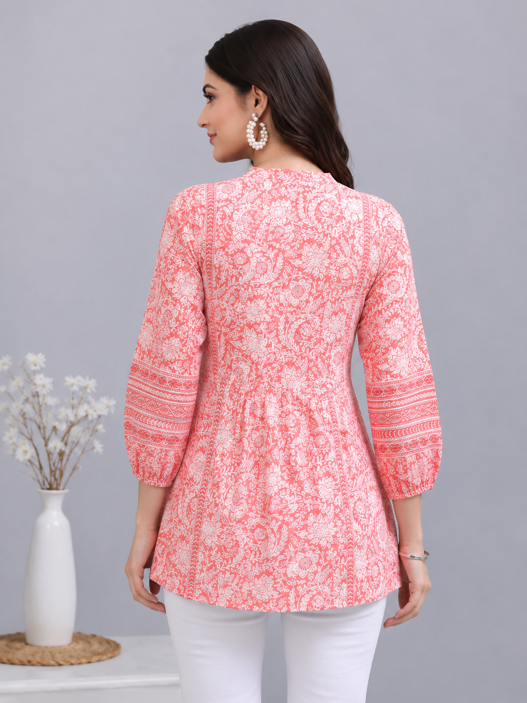 women's PEACH PRINTED COTTON TOPS FOR GIRLS