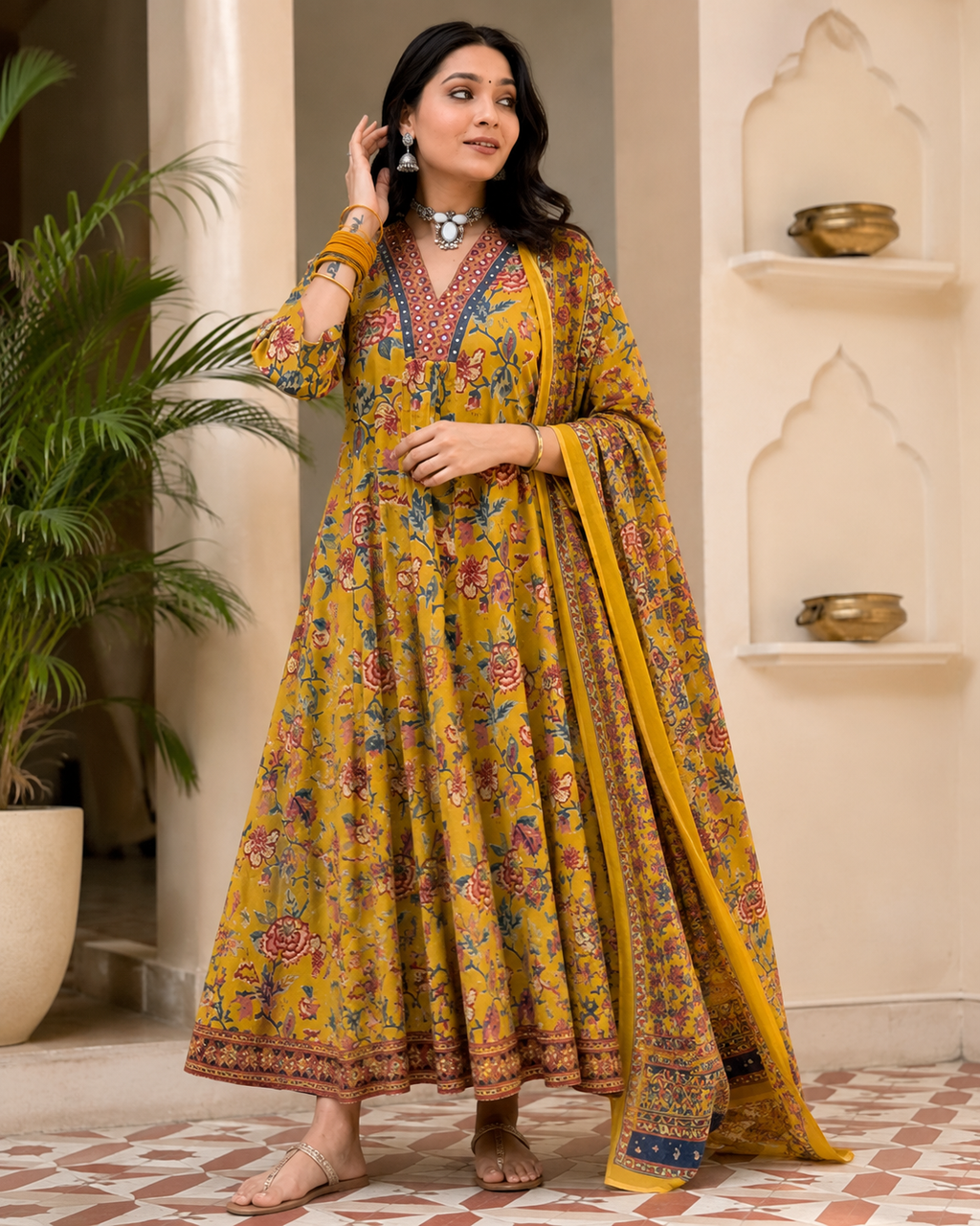 Yellow Kurti Plazo Dupatta