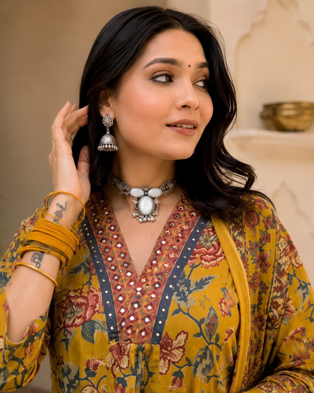 Yellow Kurti Plazo Dupatta