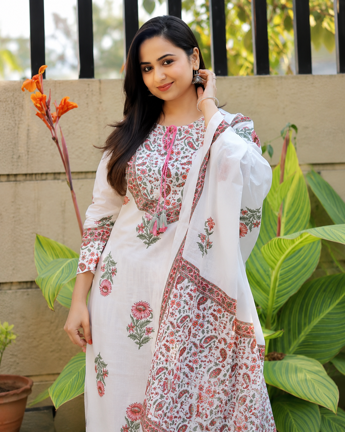 Limboli Women's Cotton Rayon A-lien Printed Kurta Whit Dupatta And Pant Set