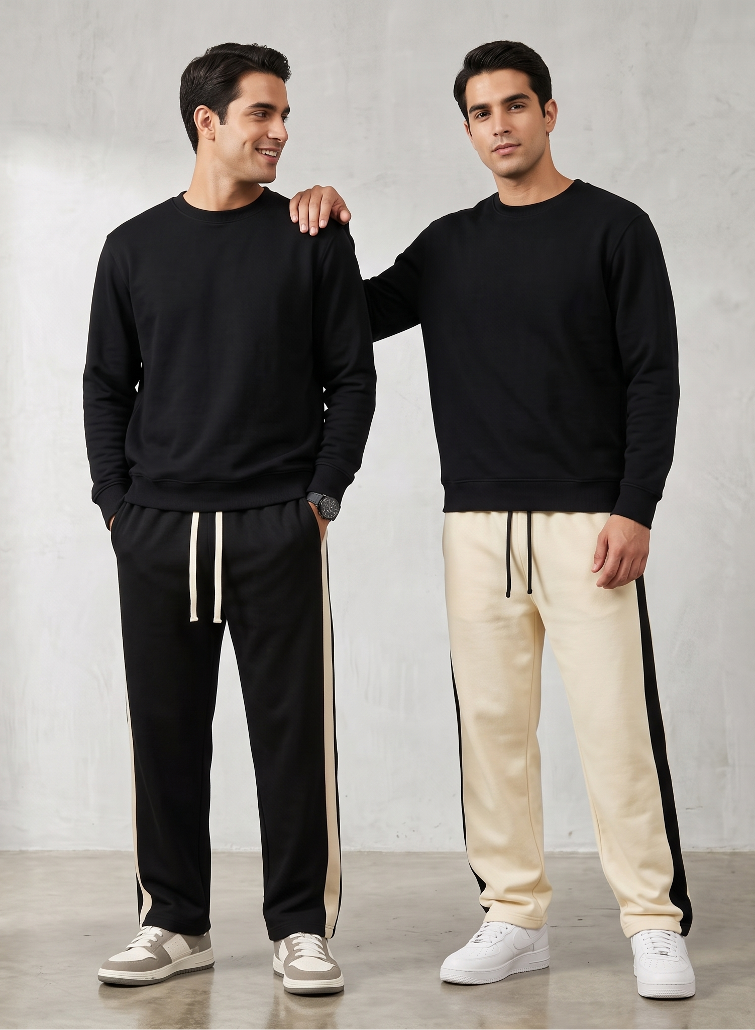 Men’s Straight Fit Side Stripe Trousers Pack of 2 | Solid Casual Track Pants with three Pockets