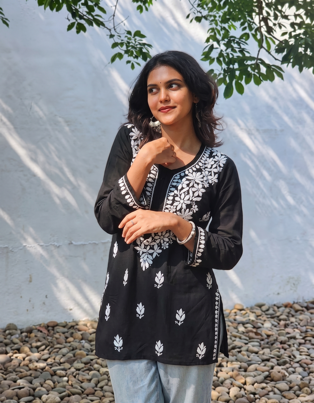 PREMIUM CHIKANKARI NEW CUTE STRAIGHT SHORT KURTI