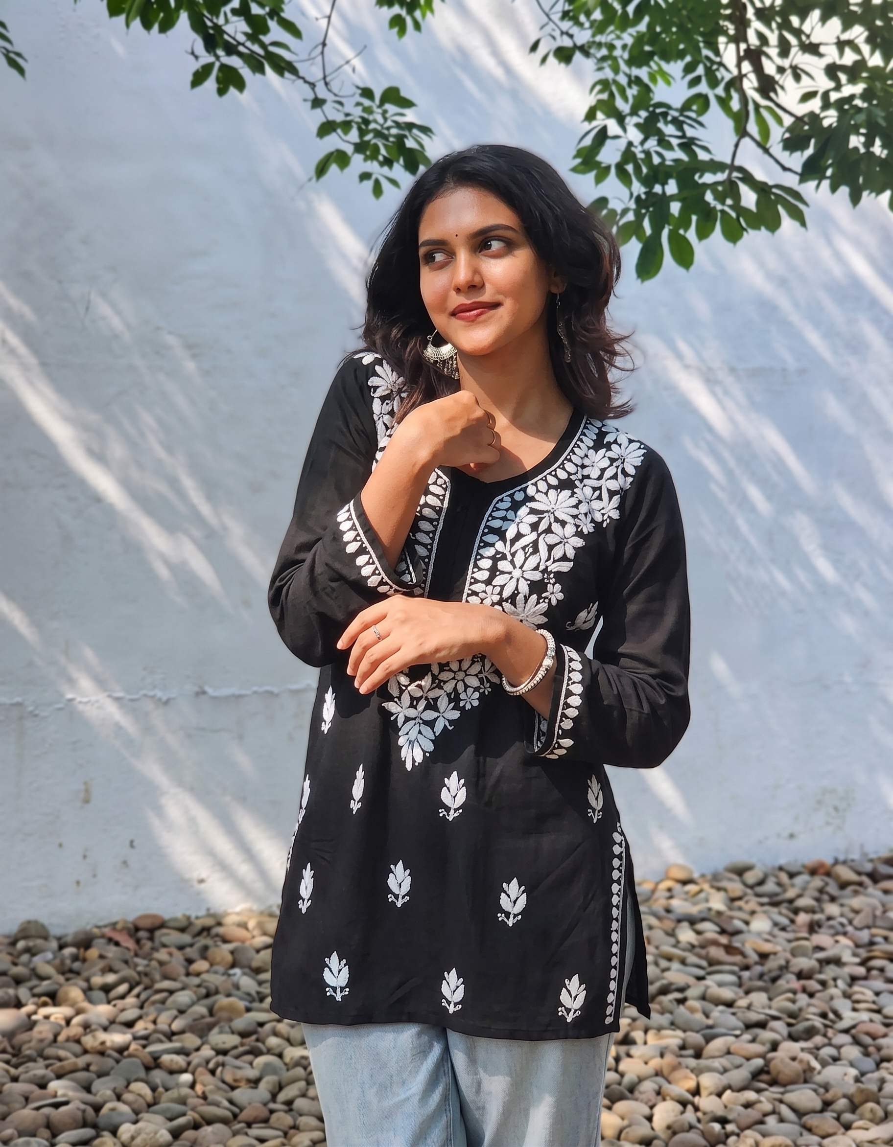 PREMIUM CHIKANKARI NEW CUTE STRAIGHT SHORT KURTI