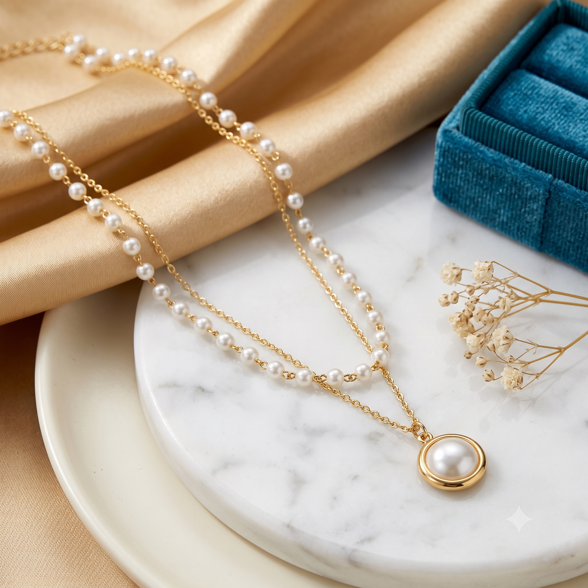 Aesthetic Korean Butterfly Ear Cuff & 2-Layer Pearl Choker Necklace Jewellery Set for Girls and Women