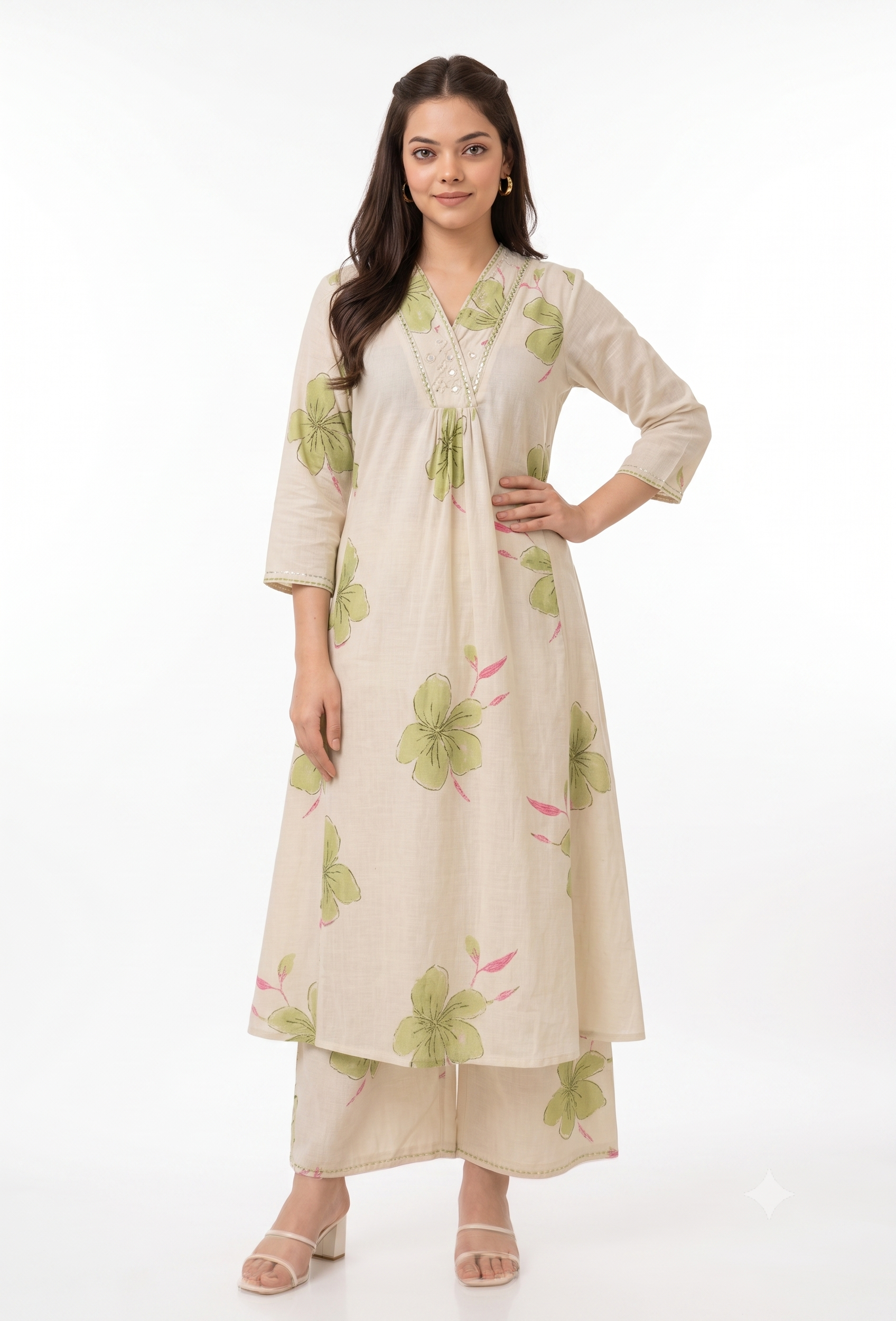 trendy women Viscose embroiderd kurti set