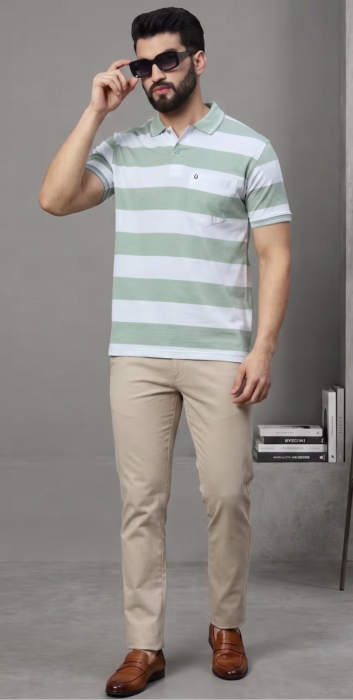 UNIBERRY Men's Polo Collar Striper T Shirt