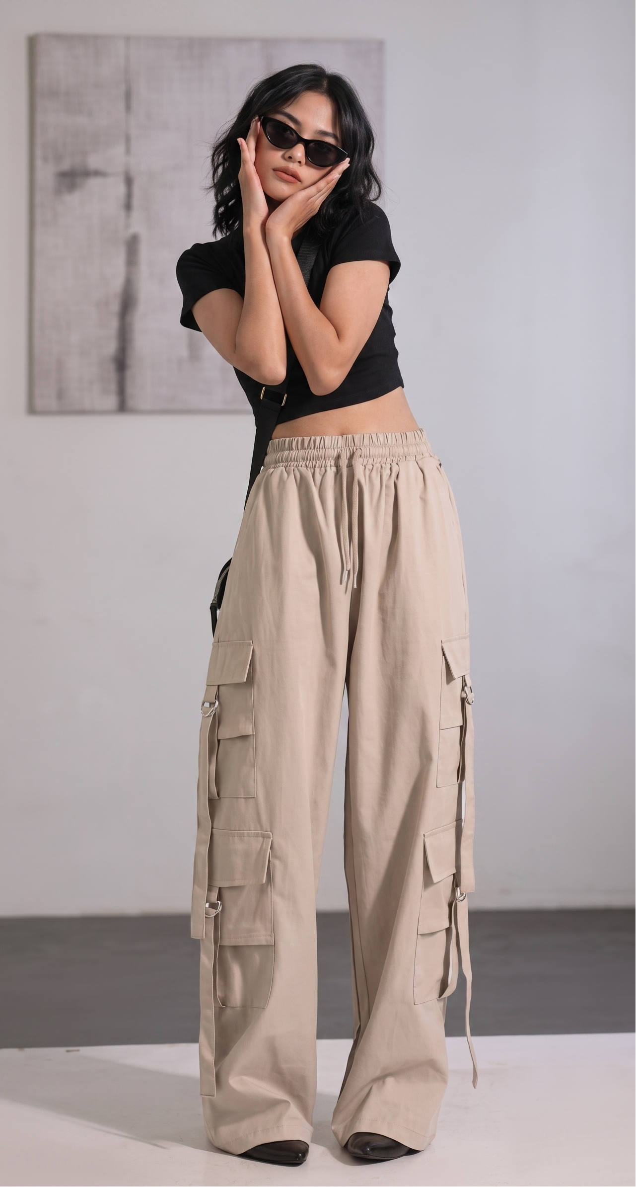 Women's High-Waist Oversized Cargo Pants – Relaxed Wide Leg Streetwear Trousers