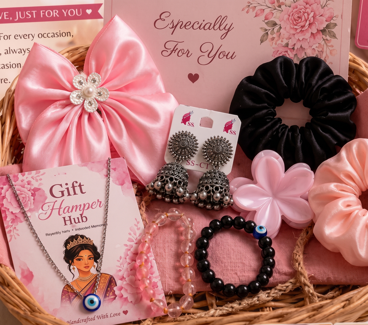 Jewellery Gift Set with Scrunchies, Earrings, Bracelet, Necklace