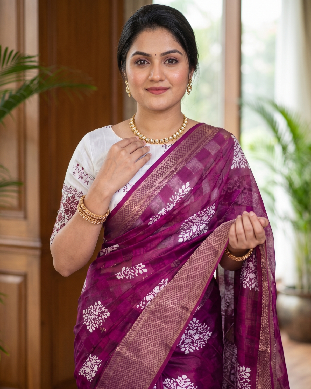 Trendy Cotton Blend Jacquard Border saree with Heavy Embroidered Blouse