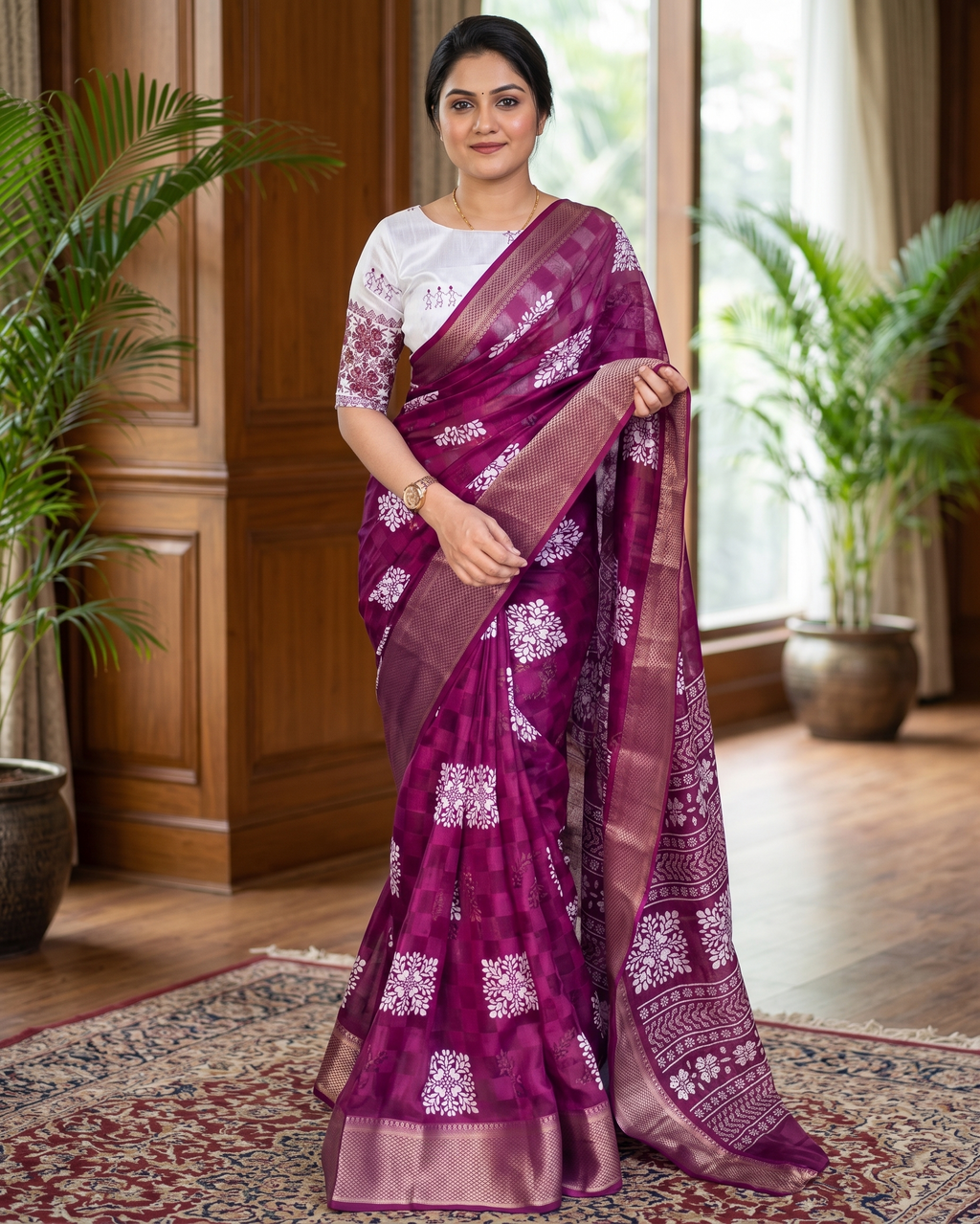 Trendy Cotton Blend Jacquard Border saree with Heavy Embroidered Blouse