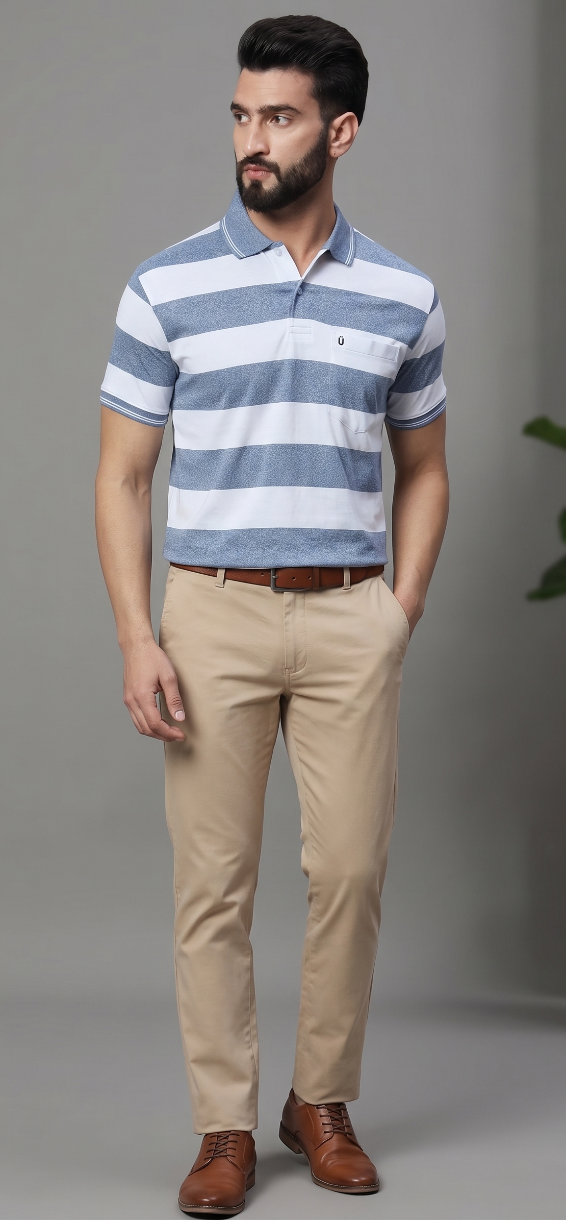 UNIBERRY Men's Polo Collar Striper T Shirt