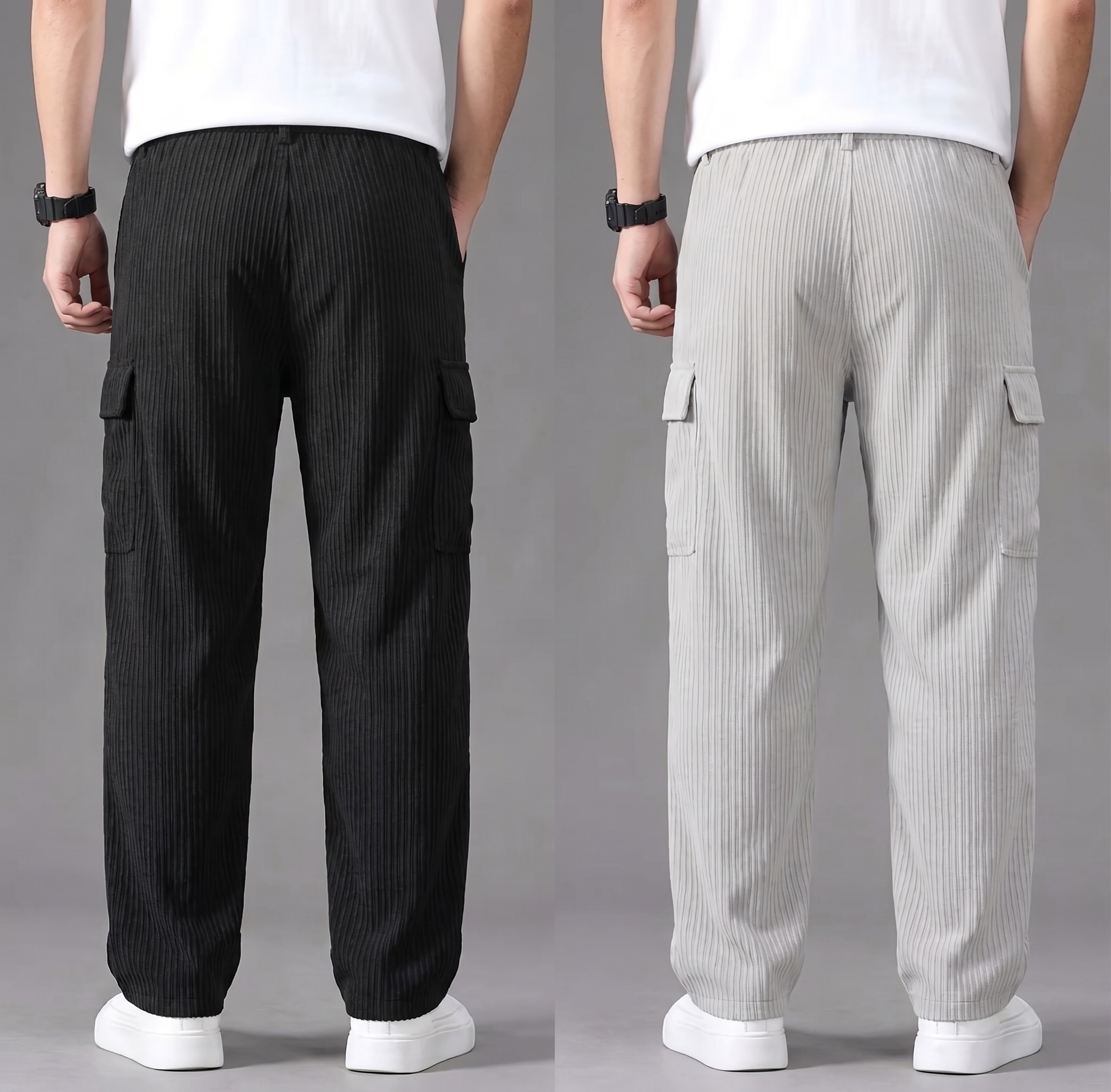 Black & Light grey color Men’s original Baggy Cargo Pant with back pocket (combo of 2)