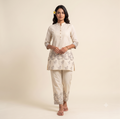 women's premium Cotton embroidery Work Casual Top Bottom Set
