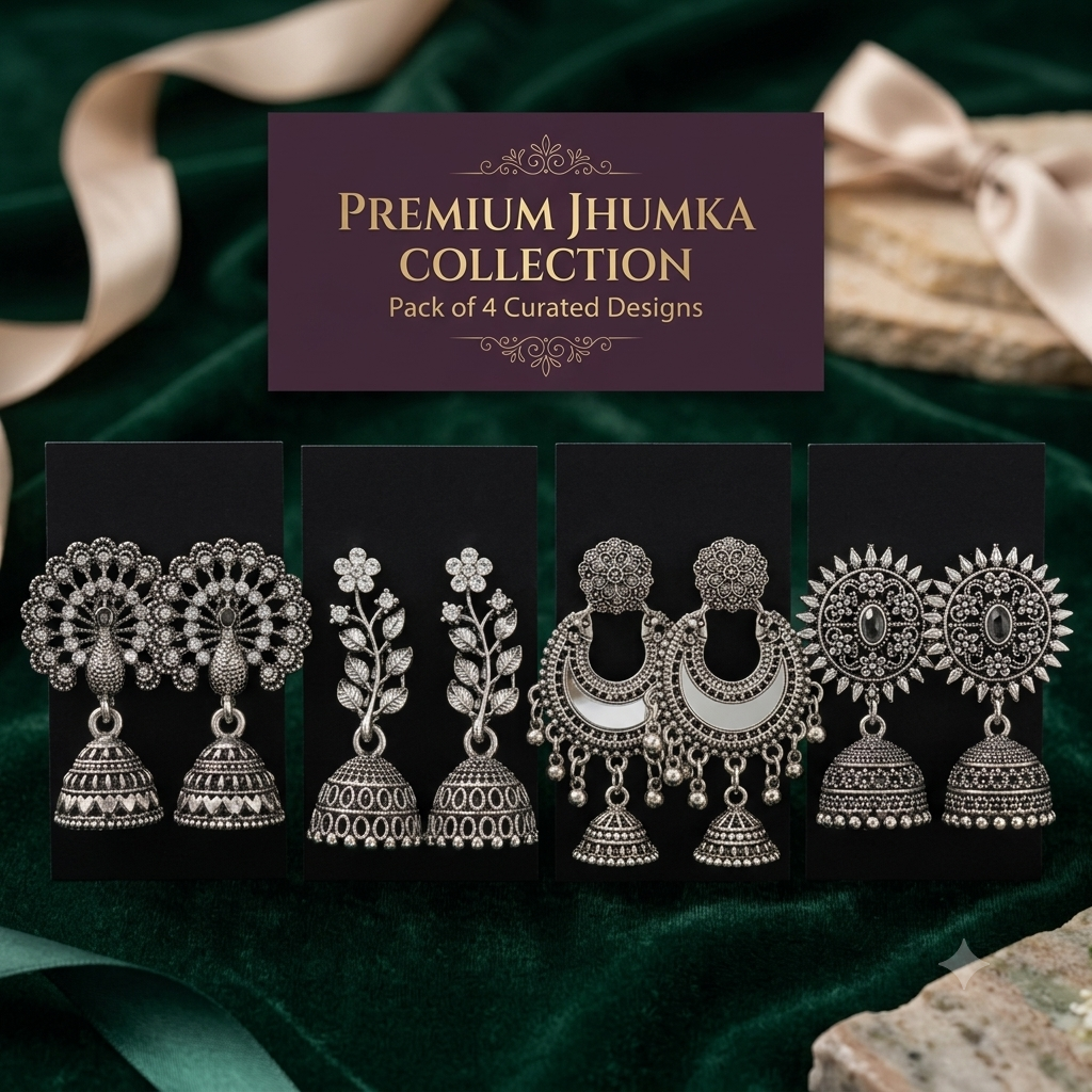 Designer Silver Oxidized Combo of 4 Jhumki earrings