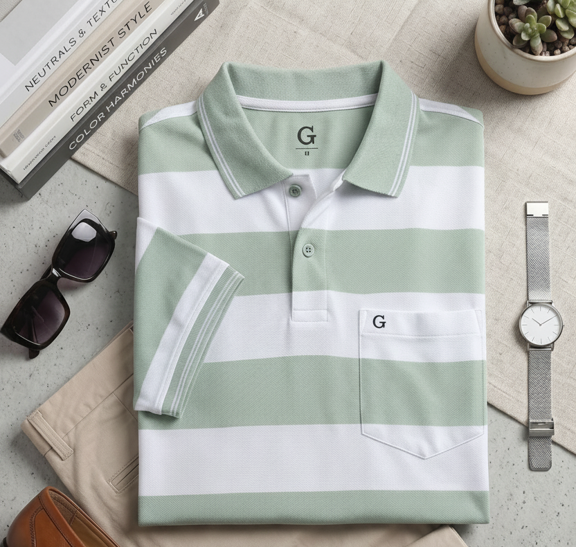 UNIBERRY Men's Polo Collar Striper T Shirt