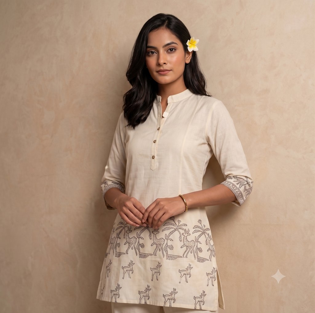 women's premium Cotton embroidery Work Casual Top Bottom Set