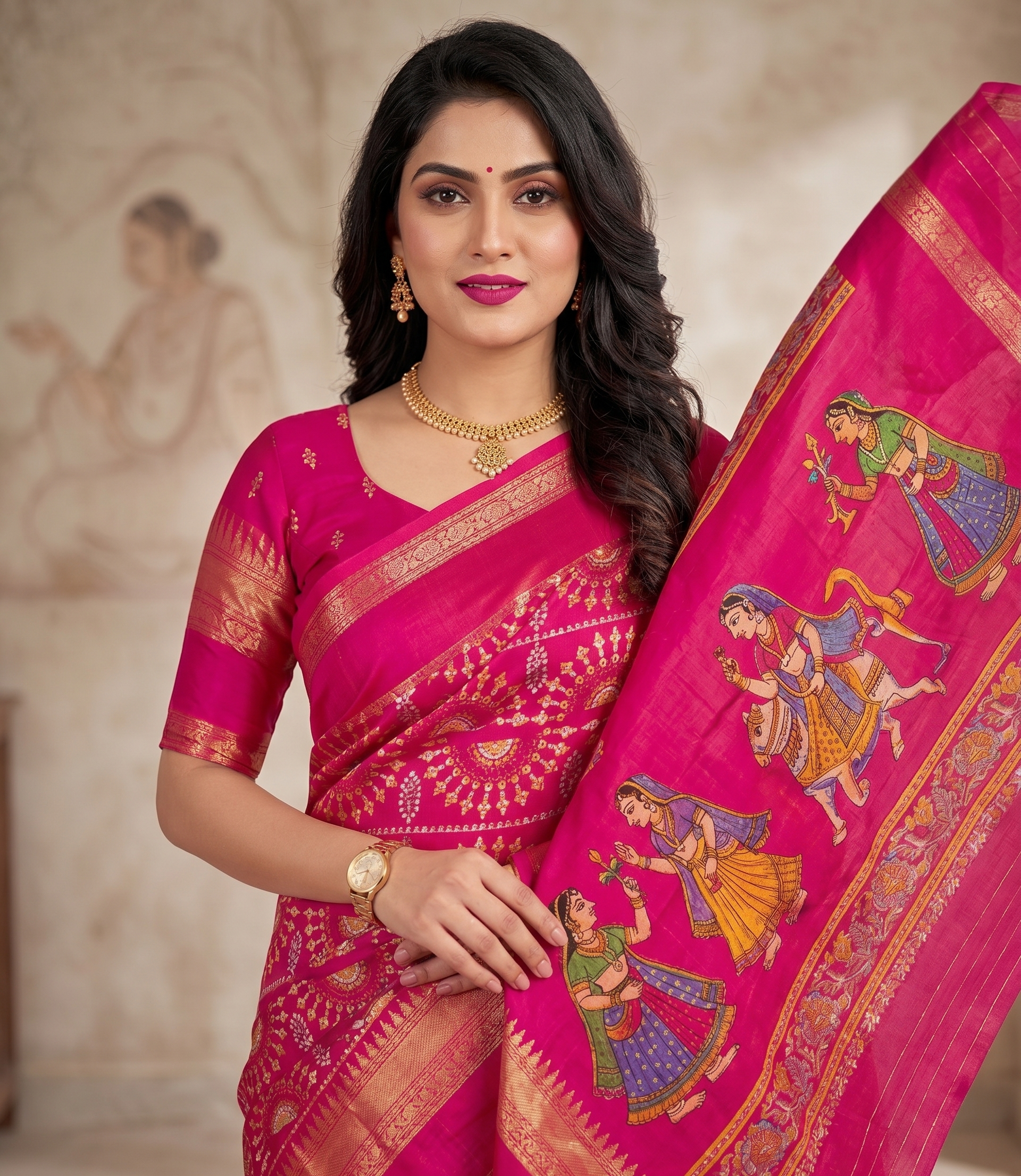 premium Warli Print Dola Silk Saree