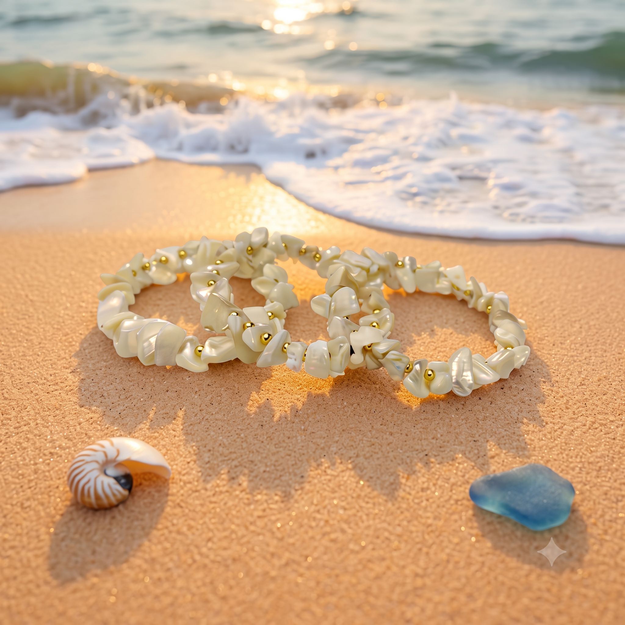 Natural Shell Strech Bracelet Set of 3