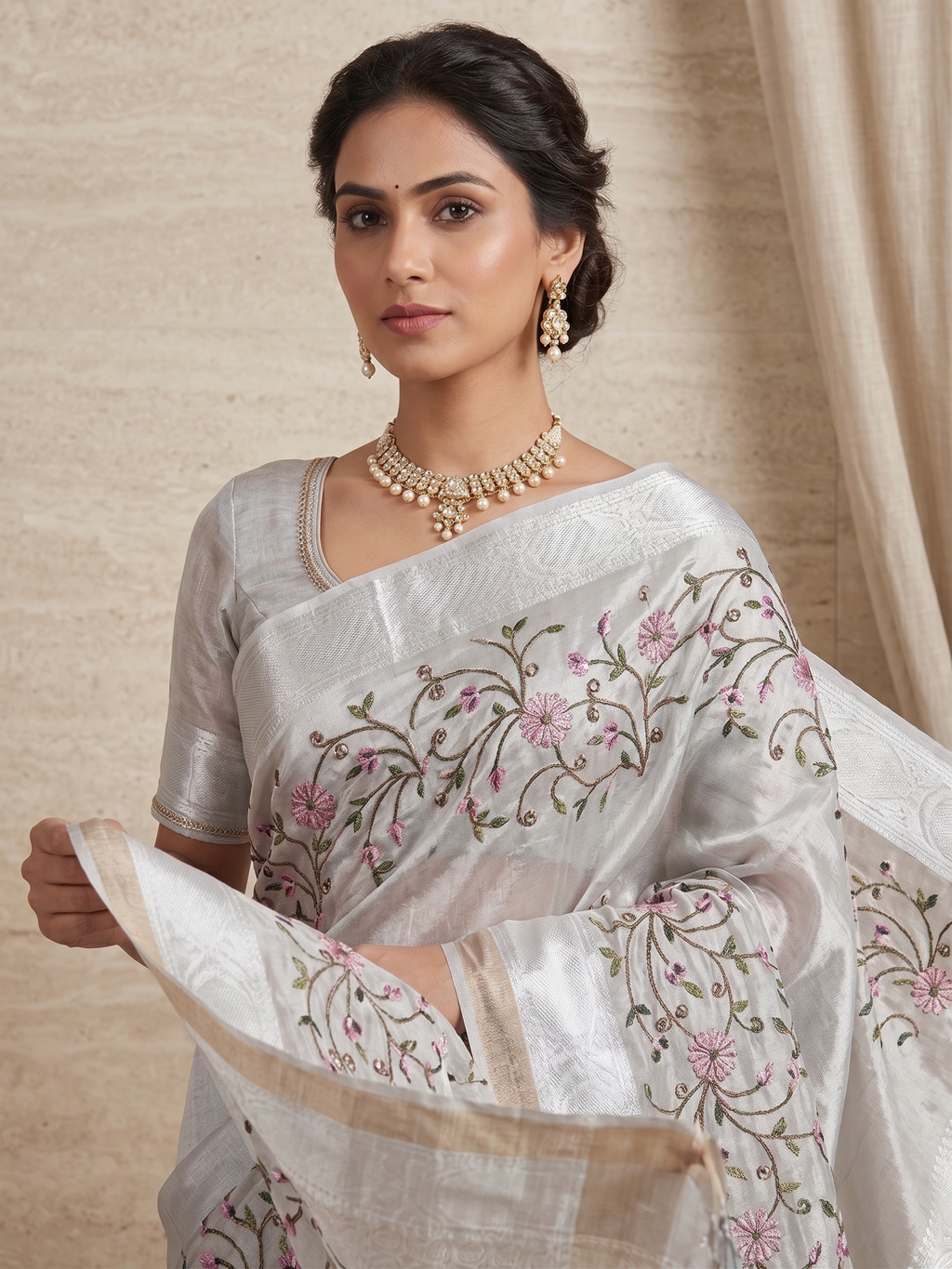 premium Banarasi Tissue Embroidery saree