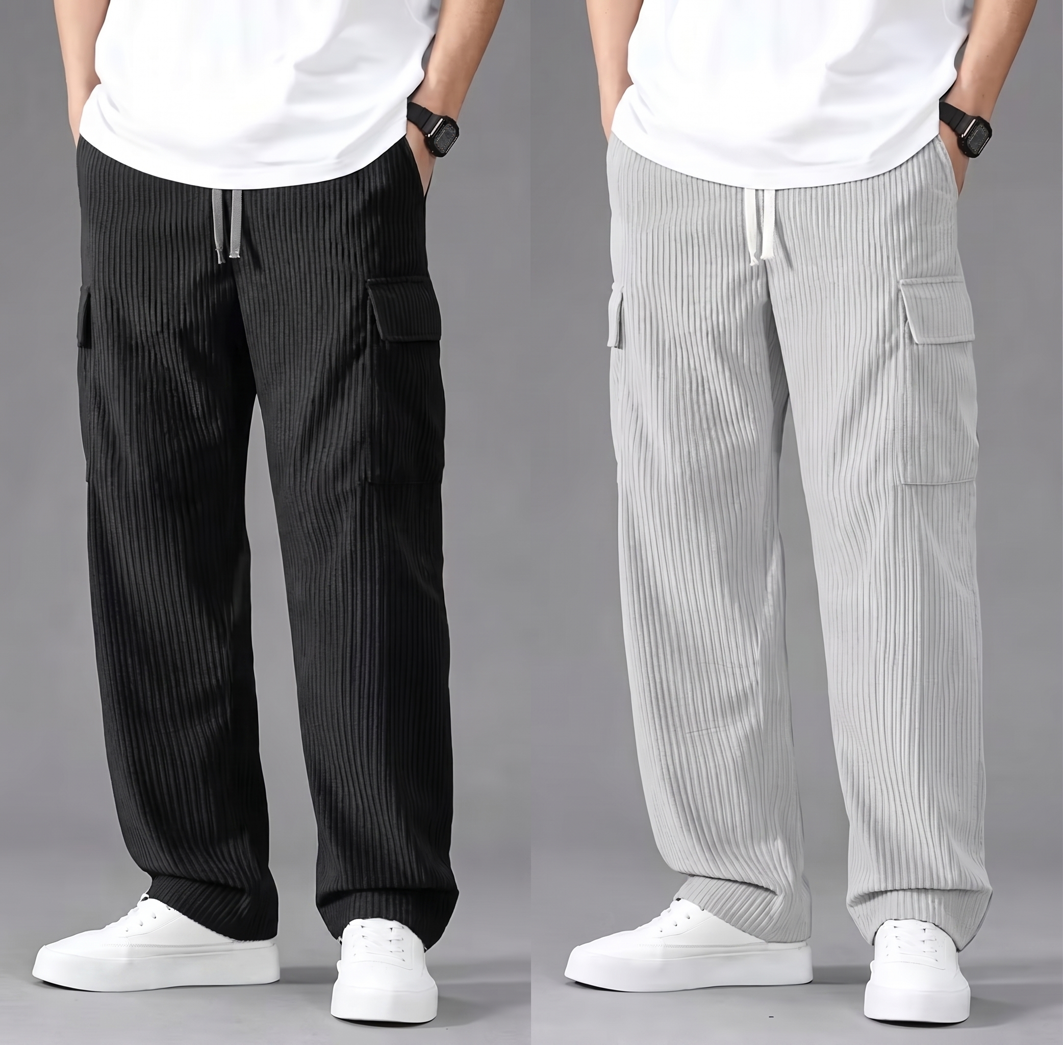 Black & Light grey color Men’s original Baggy Cargo Pant with back pocket (combo of 2)