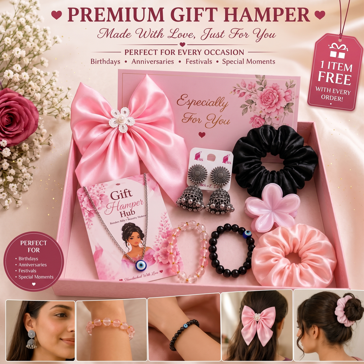 Jewellery Gift Set with Scrunchies, Earrings, Bracelet, Necklace