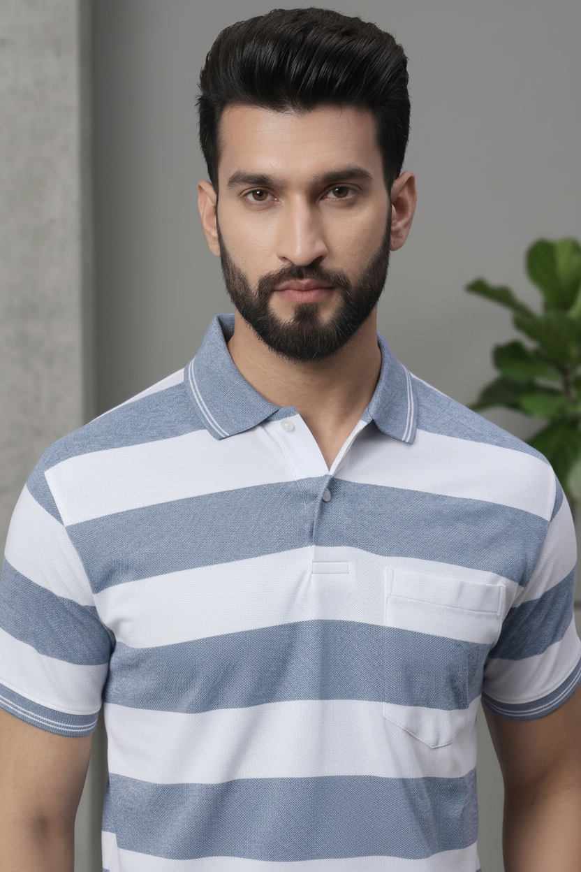 UNIBERRY Men's Polo Collar Striper T Shirt