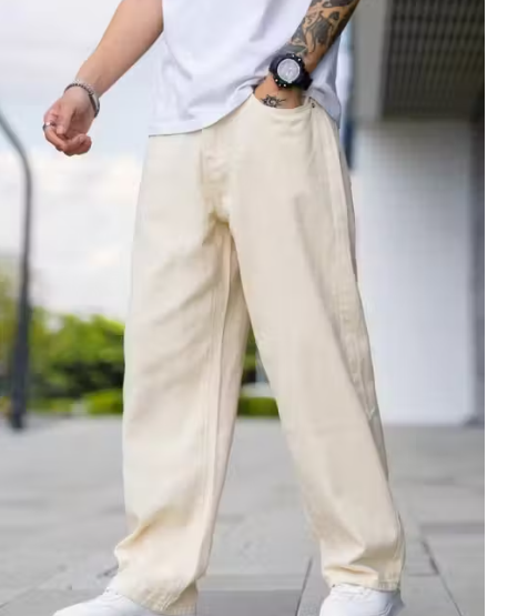 Premium Men's Relaxed Fit Baggy Jeans – Cream Beige