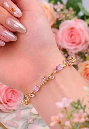 Tulip bracelet Blush Pink dimond Gold Bracelet Our tulip bracelet is giving delicate, dreamy, and a little bit irresistible energyGold Plated Pink Crystal Floral Bracelet Jewelry