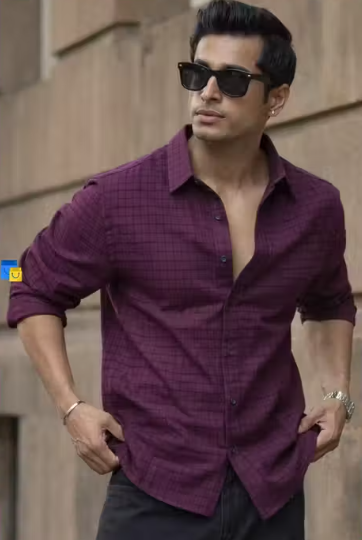 Men Textured Checkered Shirt Full Sleeve | Casual Cotton Blend Regular Fit Shirt for Men | Stylish Check Shirt