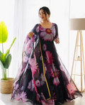 simple readymade trendy a line designer latest flare and fit traditional formal bodycon floral flared ethinic wedding full long printed gown with dupatta Nobottamwear