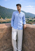 Men's Striped Mandarin Collar Casual Shirt