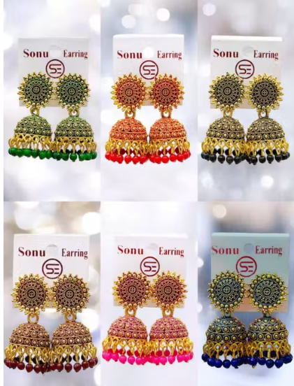 Colourful Premium Earrings, New Trending Jhumkhas For Women And Girls- Set Of 6