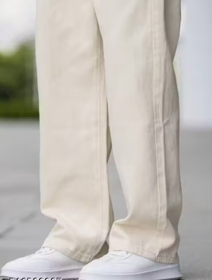 Premium Men's Relaxed Fit Baggy Jeans – Cream Beige