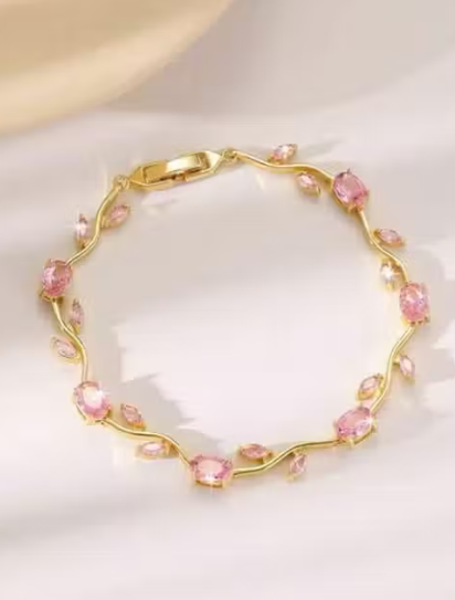 Tulip bracelet Blush Pink dimond Gold Bracelet Our tulip bracelet is giving delicate, dreamy, and a little bit irresistible energyGold Plated Pink Crystal Floral Bracelet Jewelry